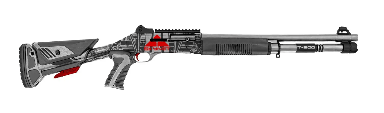 MAC 21000154AA1 1014 Judgement Day 12 Gauge Semi-Auto 3 5+1 18.50 Anodized Steel Barrel, Black/Gray Anodized Receiver w/Red SKYNET & Picatinny Rail, Synthetic Stock, Black Polymer Grip