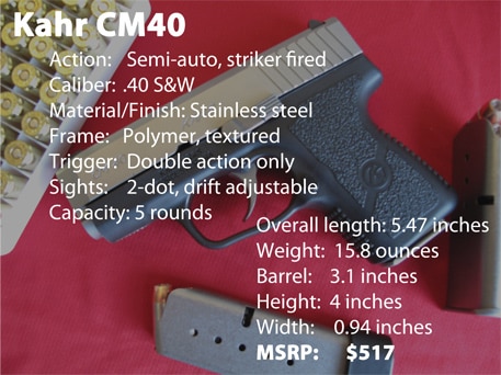 Kahr CM40 spec sheet photo