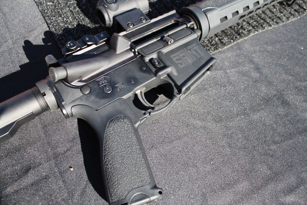 Bravo Company pistol grip on the Saint. (Photo: Jacki Billings)