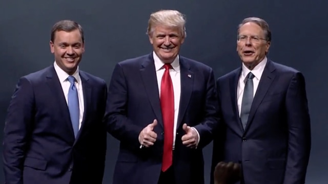 From left: NRA-ILA Executive Director Chris W. Cox, Republican presidential nominee Donald Trump and NRA Executive Vice President Wayne La Pierre. (Photo: NRA News) 