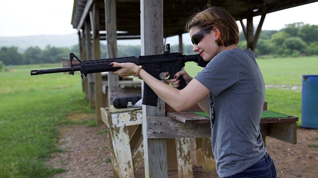 Shooting in a standing position is comfortable even when arm muscles are lacking. (Photo: Jacki Billings)