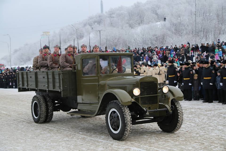 Mosin-armed infantry in a rattle trap ZIS-5 truck, of which more than a million were made in the WWII era