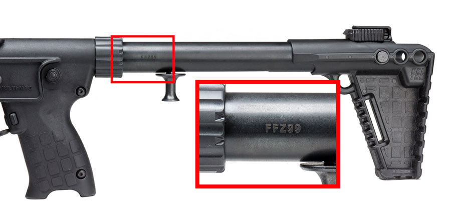 The serial number on Kel-Tec Sub-2000s are found on the stock tube. (Photo: Kel-Tec)