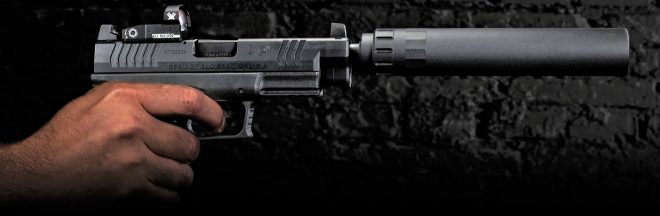 Springfield XD-M OSP 10mm with Gemtech suppressor mounted