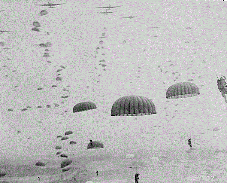 paratroops land in Holland during operations by the 1st Allied Airborne Army