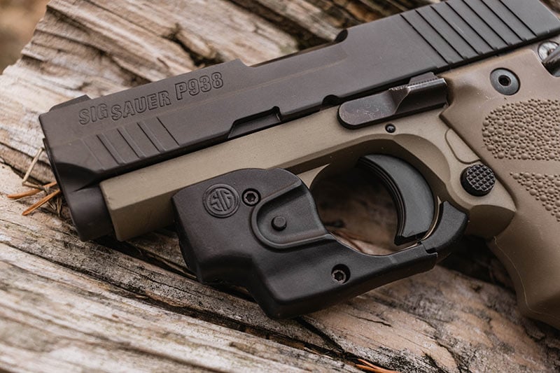 closeup view of the barrel of the sig sauer p938 handgun